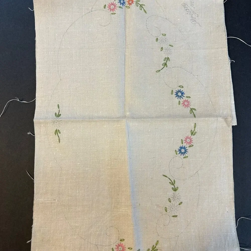 Vintage Prime Needleart Co Stamped Linen #1082 Floral Runner Unfinished‎ Project